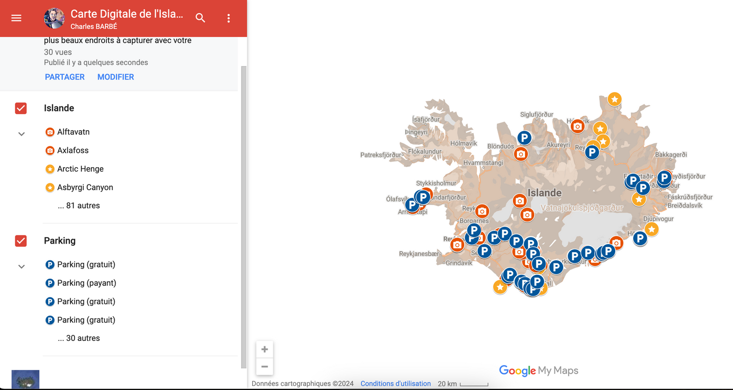 Carte digitale de l'Islande