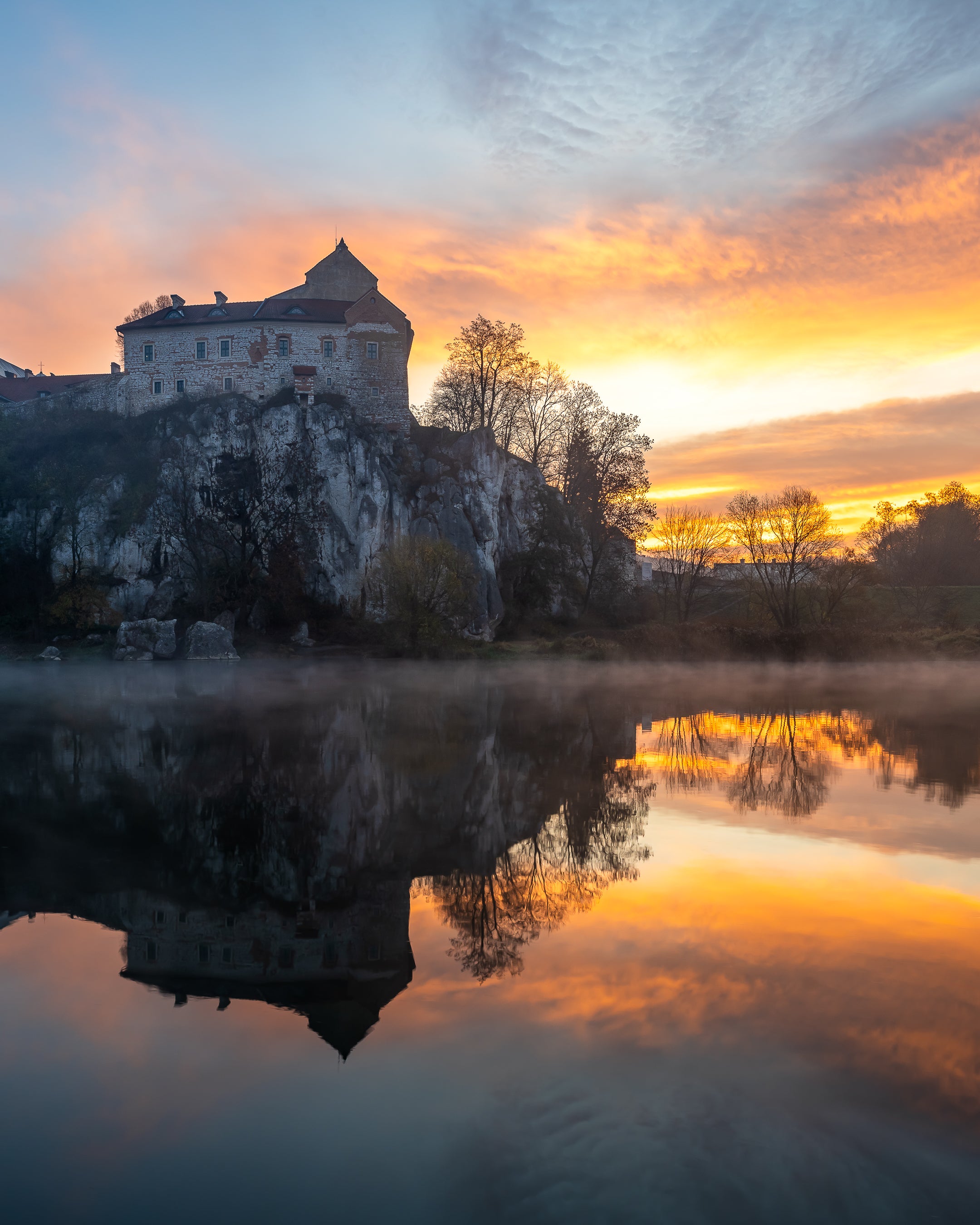 Misty sunrise at the Tyniec abbey, in Krakow, Poland
